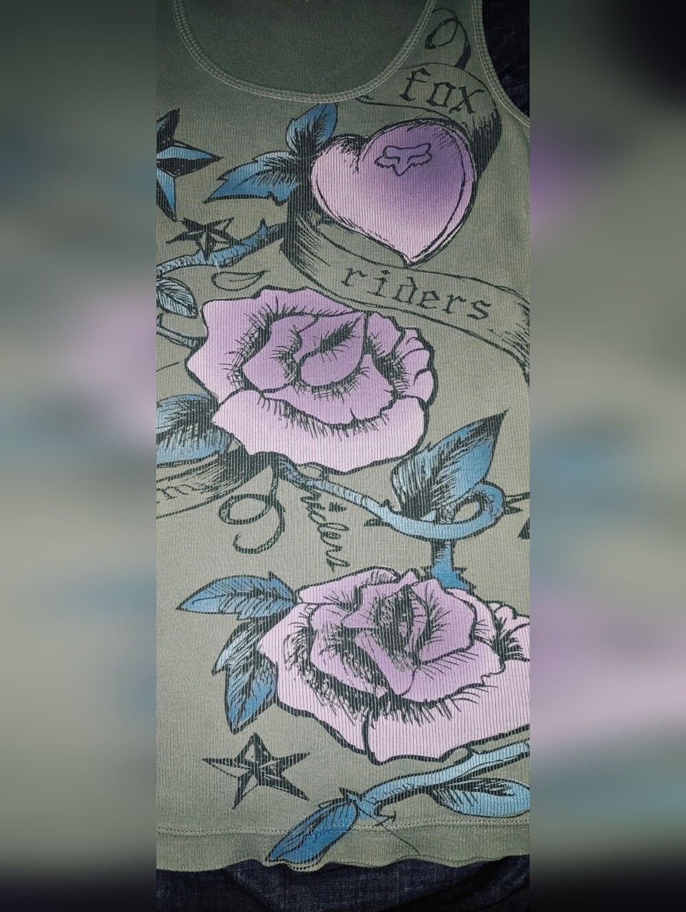 FOX Racing Y2K Ribbed Tank with Stars, Purple & Blue Roses And Ribbon Graphics - Picture 3 of 3